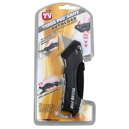 OLYMPIA TOOLS 33-187 Turbopro Autoload Knife with SK5 Blades Black Blade Storage Non-Slip Handle 60633187